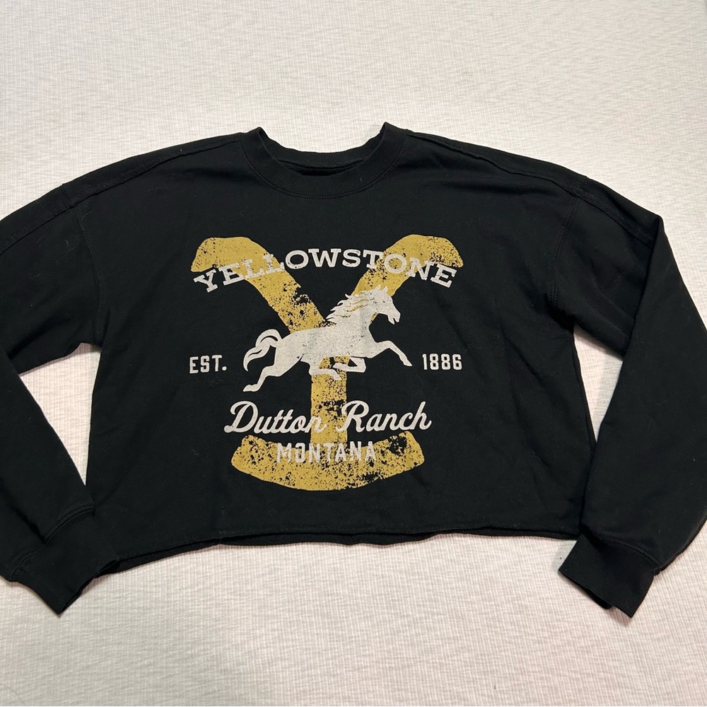 Yellowstone Dutton Ranch Montana Women’s Cropped Sweatshirt‎ XS Black Western